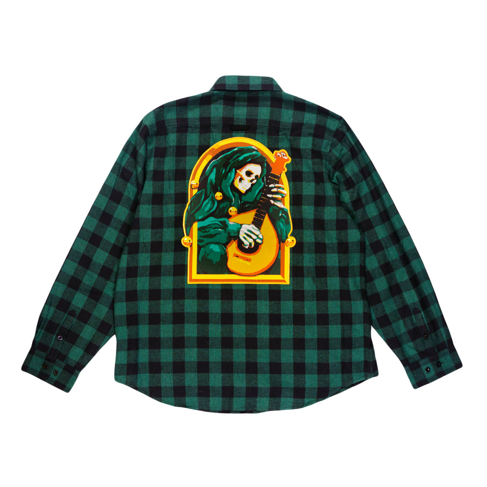 Grassroots - Stanley Mouse Mandolin Jester Never Summer Green Flannel Shirt