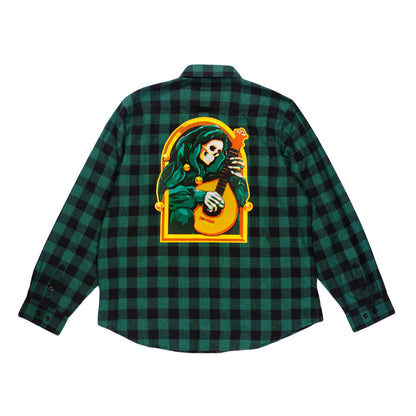 Grassroots - Stanley Mouse Mandolin Jester Never Summer Green Flannel Shirt