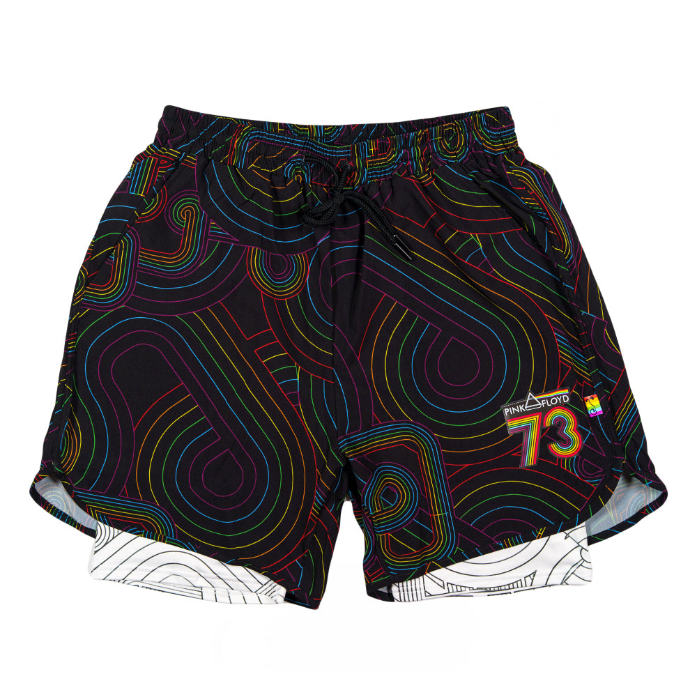 Grassroots - Pink Floyd DSOTM V2 Black Rainbow Athletic Liner Shorts